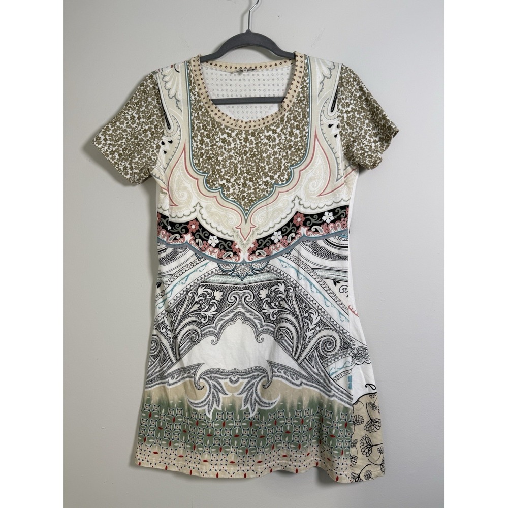 ETRO Women's 46 Print T Shirt Mini Dress Italy‎ Shift Cotton Luxury Designer